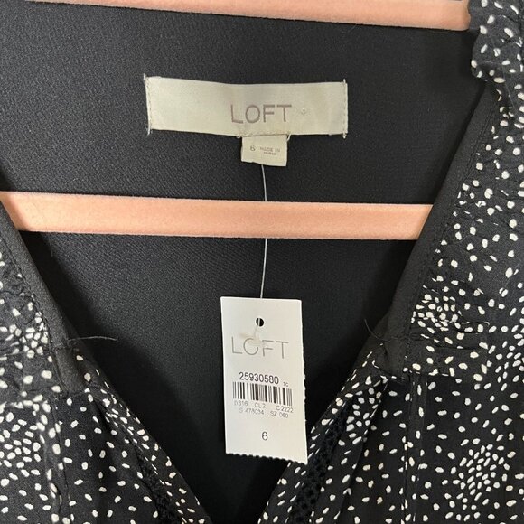 Loft Women's Black & White Rayon Mock Neck Long Sleeve Knee Length Dress 6 NWT - Picture 11 of 13